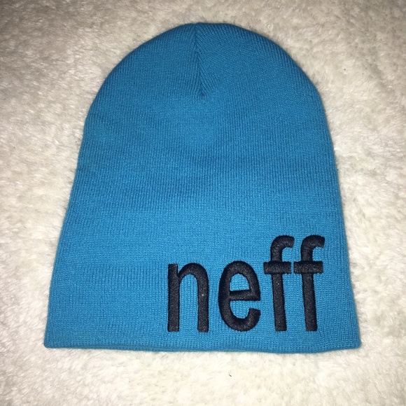 🍂Neff Bright Blue Cyan Unisex Block Letter Beanie - Picture 1 of 6